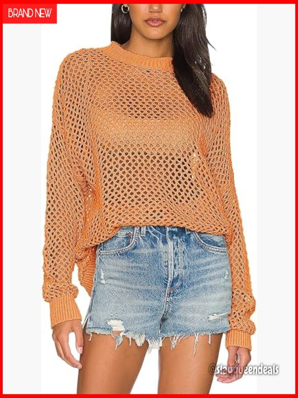 Long Sleeve Mesh Crochet Cover Up Tunic Top Summer Beach Swimsuit